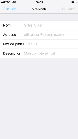 Saisissez les informations requises et sélectionnez Suivant