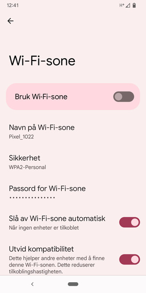 Velg Passord for Wi-Fi-sone