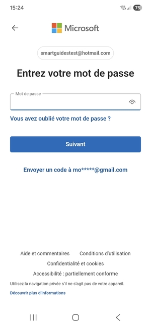 Saisissez votre mot de passe et sélectionnez Suivant