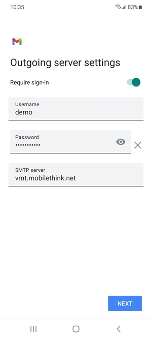 Enter Outgoing server address