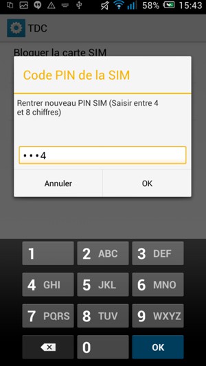 Veuillez confirmer votre nouveau Code PIN de la SIM et sélectionner OK