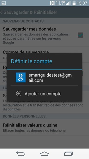 Sélectionnez votre compte de sauvegarde