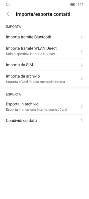 Seleziona Importa da SIM