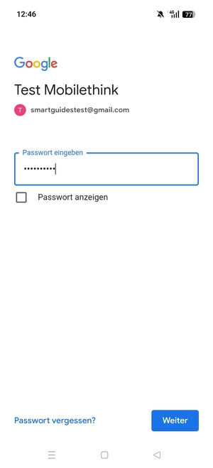 Geben Sie Ihre Passwort ein und wählen Sie Weiter