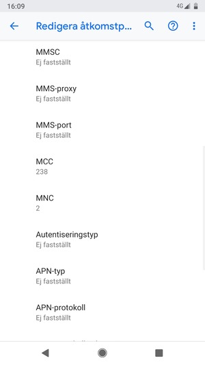 Scrolla ner och ange MMS-information