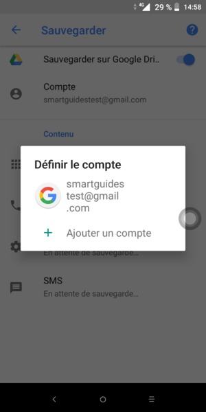 Sélectionnez votre compte de sauvegarde