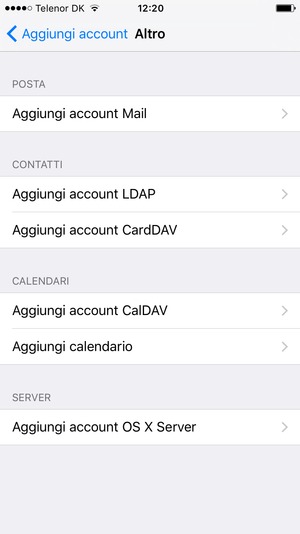 Seleziona Aggiungi account CardDAV