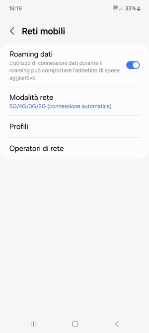 Attiva o disattiva Roaming dati