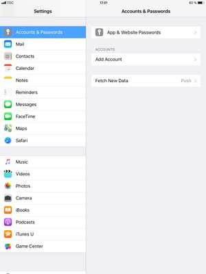 Scroll to and select Accounts & Passwords and select Add Account