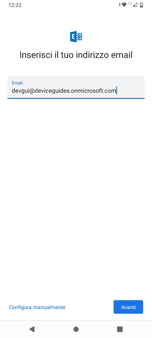 Inserisci il tuo indirizzo email e seleziona Configura manualmente