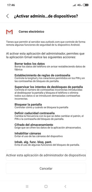 Seleccione Activar esta aplicación de administrador de dispositivos