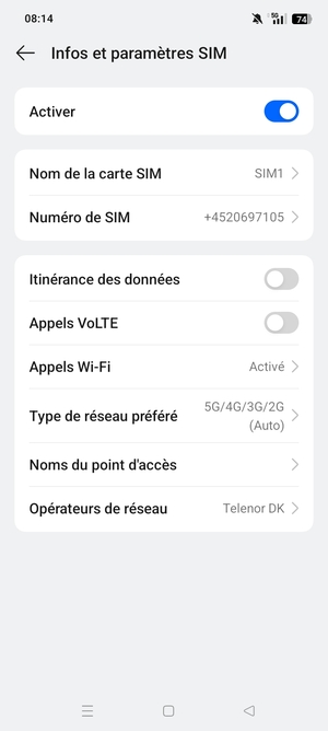 Sélectionnez Type de réseau préféré