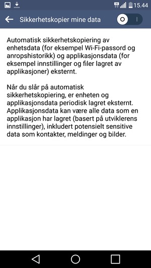 Slå på Sikkerhetskopier mine data