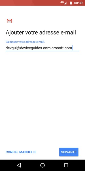 Saisissez votre adresse e-mail et sélectionnez CONFIG. MANUELLE