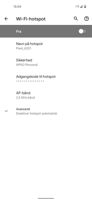 Vælg Adgangskode til hotspot