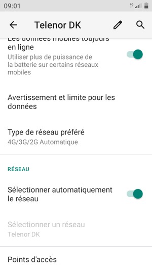 Désactiver le Sélectionner automatiquement le réseau