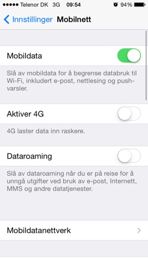 Velg Mobildatanettverk
