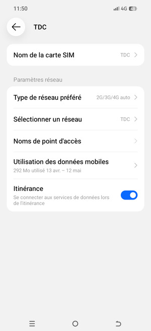 Activer ou désactiver Itinérance
