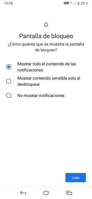Seleccione la opción deseada y seleccione Listo