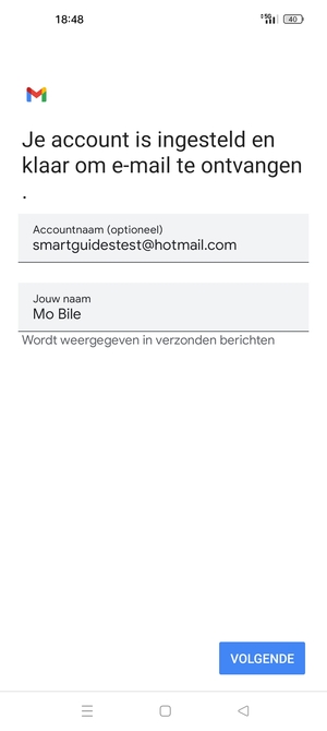 Geef uw account een naam en voer uw naam in. Selecteer VOLGENDE