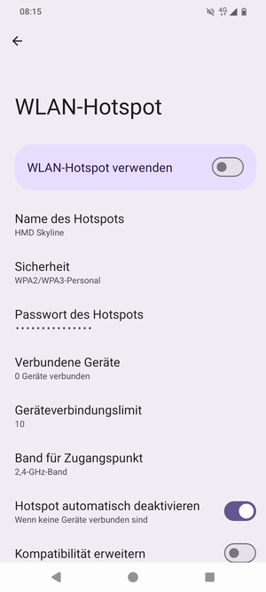 Wählen Sie Passwort des Hotspots