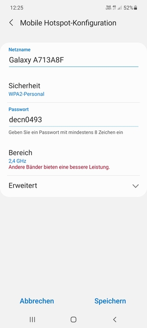 Geben Sie ein Passwort mit mindestens 8 Zeichen ein und wählen Sie Speichern