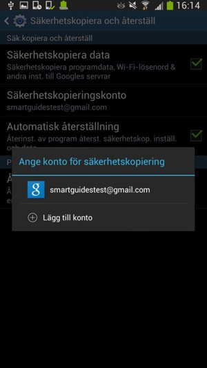 Tryck på ditt säkerhetskopieringskonto