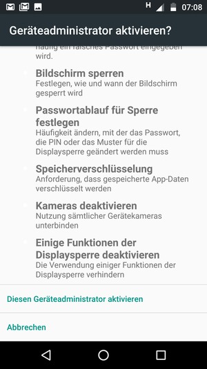 Scrollen Sie nach unten und wählen Sie Diesen Geräteadministrator aktivieren