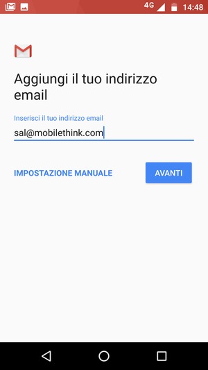 Inserisci il tuo indirizzo email e seleziona IMPOSTAZIONE MANUALE