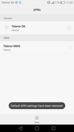 Your phone will reset to default Internet and MMS settings