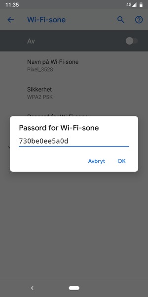 Skriv inn et Wi-Fi hotspot-passord på minst 8 tegn og velg OK