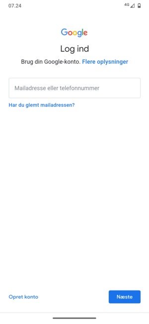 Indtast din Gmail adresse og vælg Næste