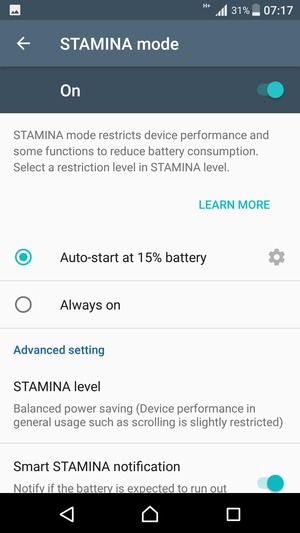 Turn on STAMINA mode