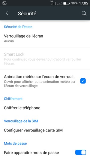 Pour activer votre écran de verrouillage, allez dans le menu Sécurité et sélectionnez Verrouillage de l'écran