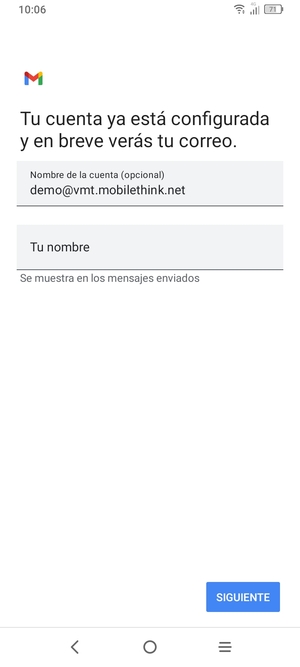Déle a su cuenta un nombre y escriba su nombre. Seleccione SIGUIENTE