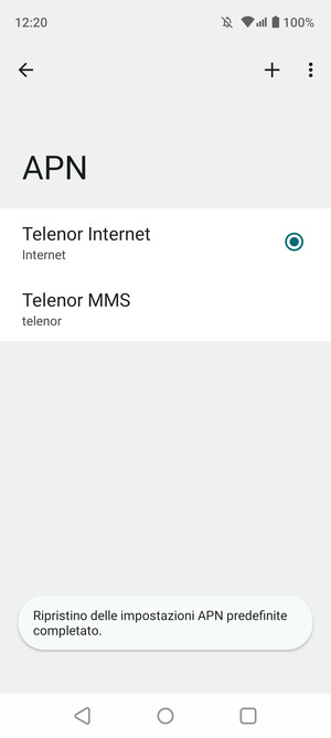 Le impostazioni del tuo telefono saranno ripristinate secondo le impostazioni internet e MMS predefinite