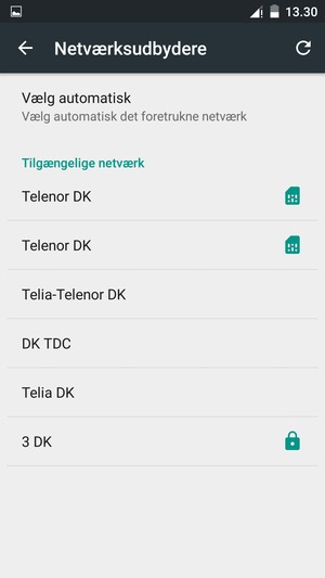 Vælg en netværksudbyder fra listen