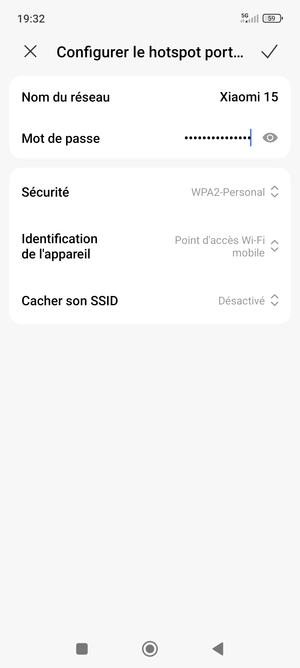 Saisissez un mot de passe de hotspot Wi-Fi d'au moins 8 caractères et sélectionnez OK