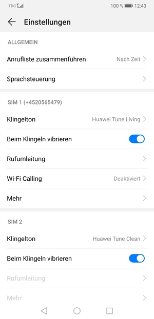 Scrollen Sie zu SIM 1 oder SIM 2 und wählen Sie Mehr