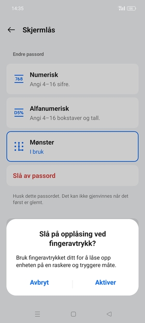 Velg ønsket alternativ