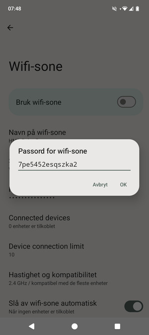Skriv inn et Wi-Fi hotspot-passord på minst 8 tegn og velg OK