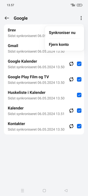 Vælg Synkroniser nu
