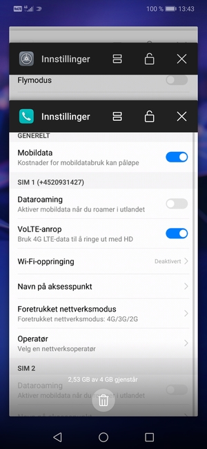 Velg sletteikonet for å lukke alle programmer som kjører