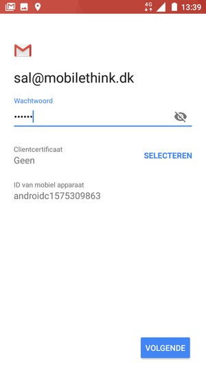 Voer uw wachtwoord in en selecteer VOLGENDE