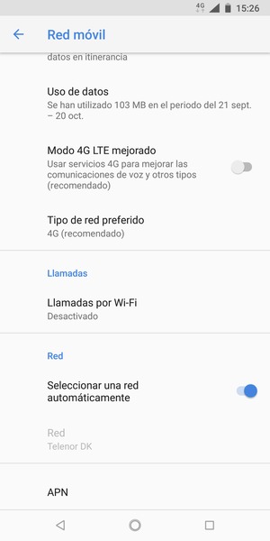 Desplácese y seleccione APN