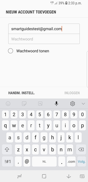 Voer uw Gmail adres in en selecteer Volg.