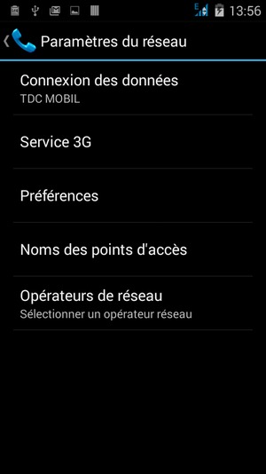 Sélectionnez Service 3G