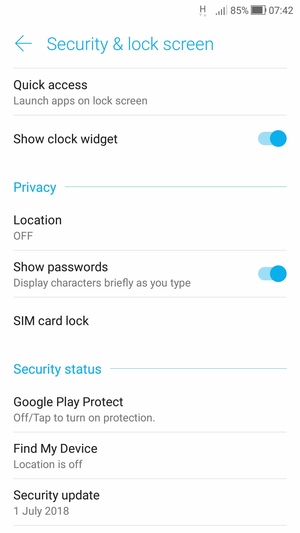 Scroll to and select SIM card lock