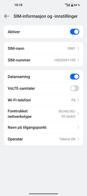 Slå Dataroaming på eller av