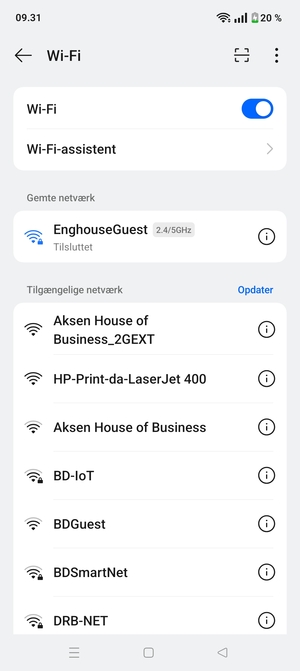 Du er nu tilsluttet Wi-Fi netværket